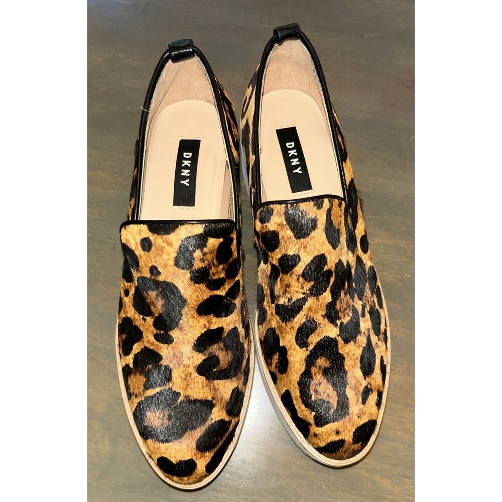DKNY Leopard Print Slip On Platform Sneakers 9M Cow Hair